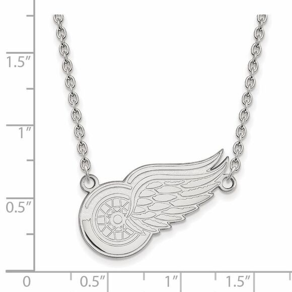 10k White Gold NHL Detroit Red Wings Large Necklace, 18 Inch
